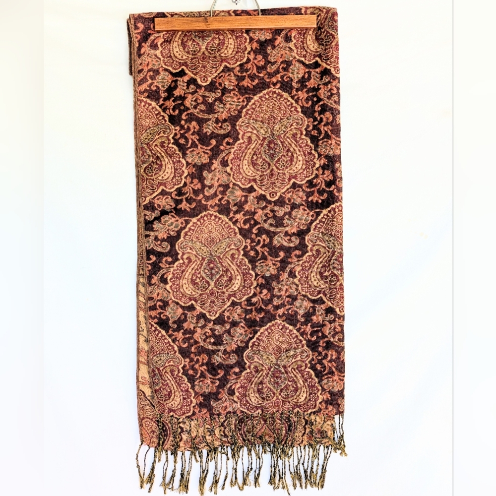 Tribal Pattern Pashmina Style Scarf with Fringe